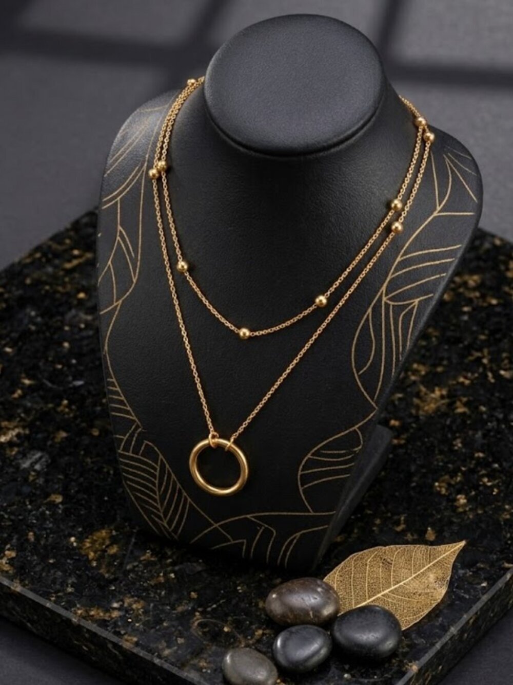 18K Gold Plated Stainless Steel Layered Circle Pendant Necklace Gold Minimalist